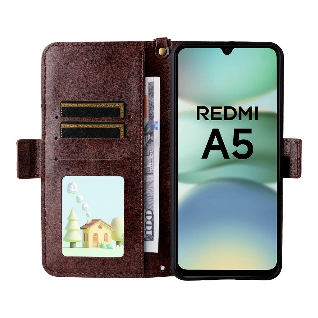 For Xiaomi Redmi A5 NFC (173.45mm) Lærveske Magnetisk lukking Lommebok Stativ Telefondeksel med crossbody-stropp