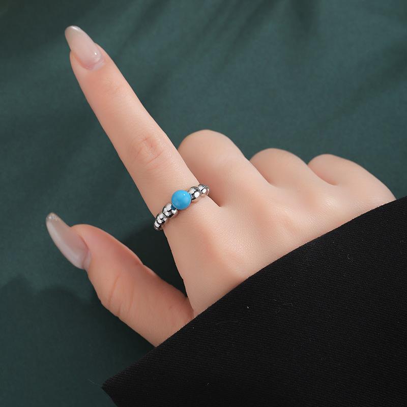 925 Silver Trendy Blue Turquoise Bean Finger Rings For Women Fashion Wedding Engagement Party Charm Jewelry
