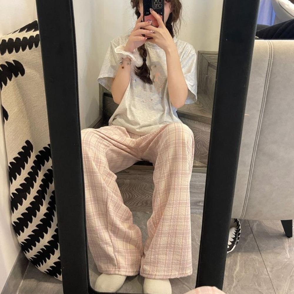 Wide Leg Casual Pants Women High Waist Sweet Trousers Fashion Girls’ Sleepwear  Spring Autumn