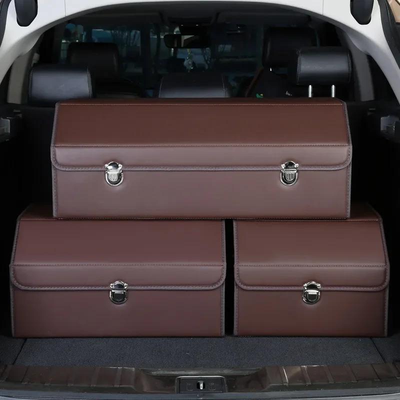 Car Trunk Organizer Organizers And Storage Suv Faux Leather Foldable Trunk Multi-Compartment Adjustable Auto Grocery Storage Box