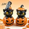 Spooky Tabletop Centerpieces Halloween Black Cat & Pumpkin Resin Ornaments, Cute Desktop Figurines, Office Desk Seasonal Ornaments Cartoon And Statue