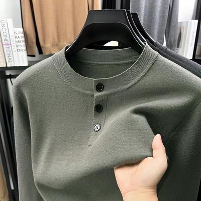 Douyin Men's Knit Round Neck Long Sleeve Button Sweater