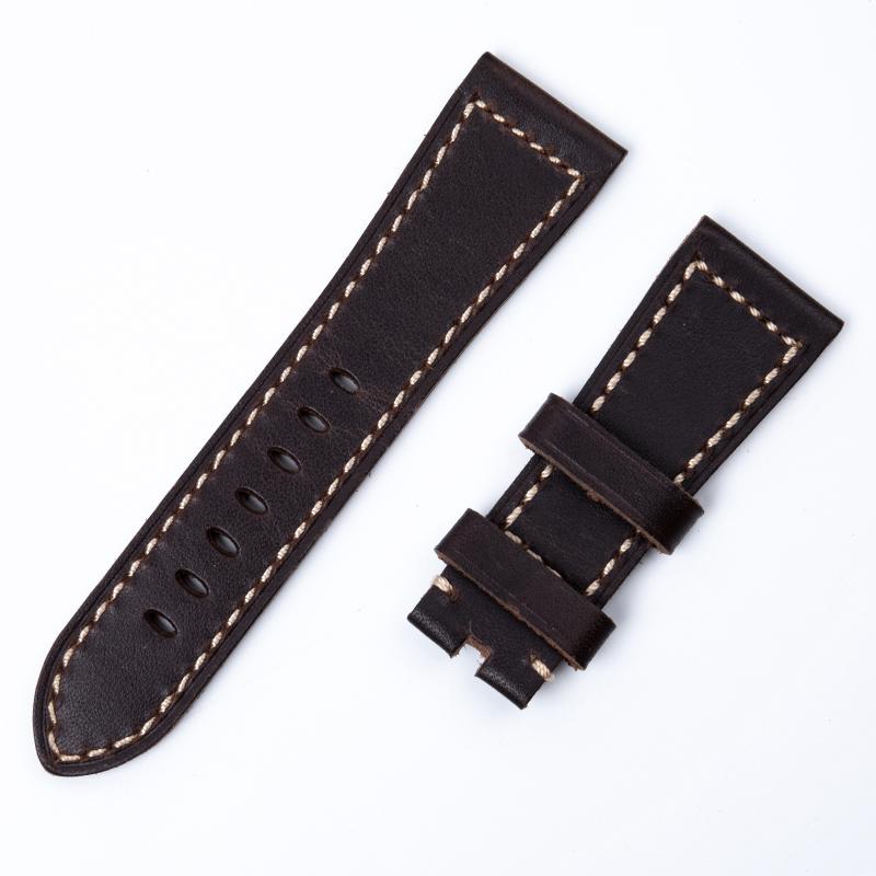 

Handmade Hand-folded Italian Leather Watchband Thickened Cowhide Wristband 26mm With 22mm Buckle Brown Bracelet For Panerai Belt 26mm Letter On&Without Buckle темно-коричневого кольору
