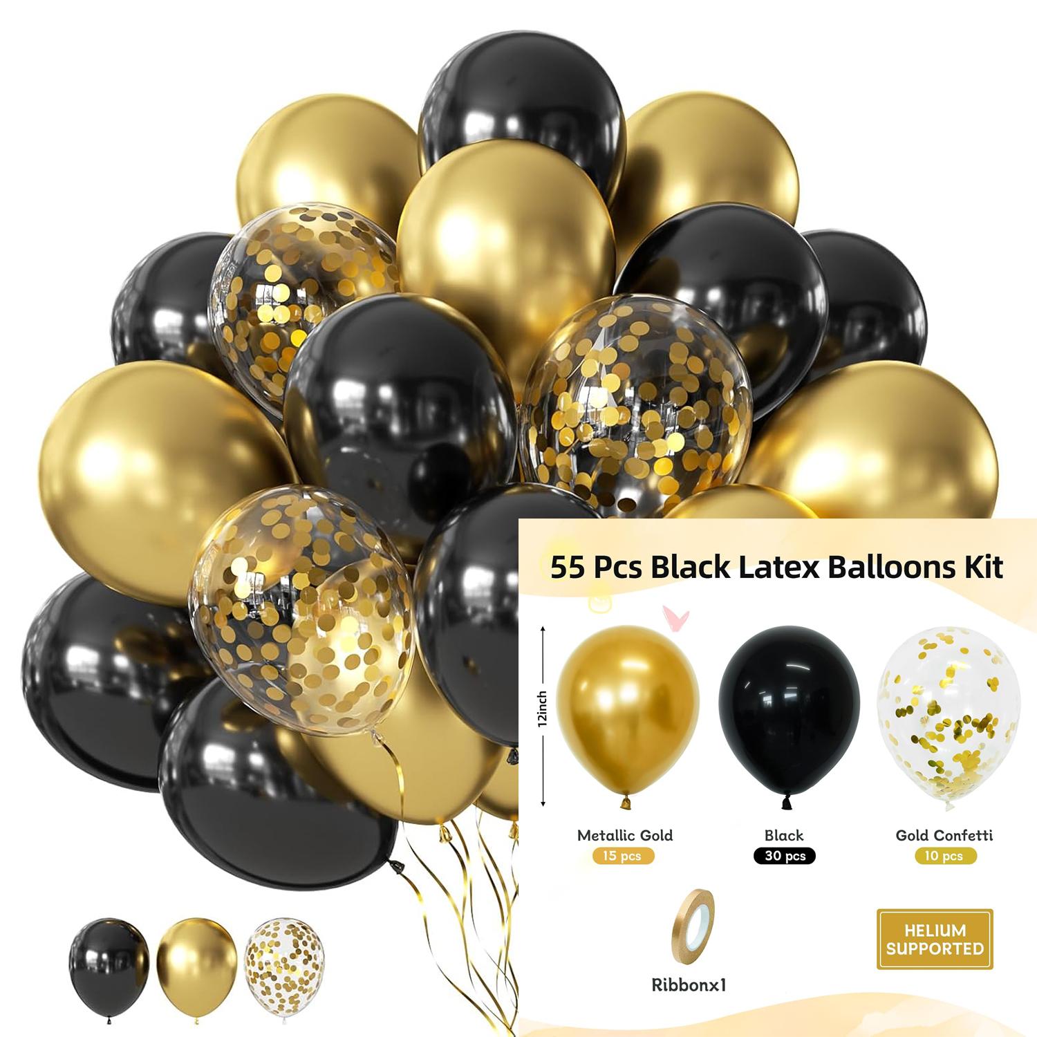 

Набор шаров 12 дюймов - 55 шт., черный, золотой, розовый и зеленый, подходит для украшения свадеб, дней рождений, девичников 12INCH