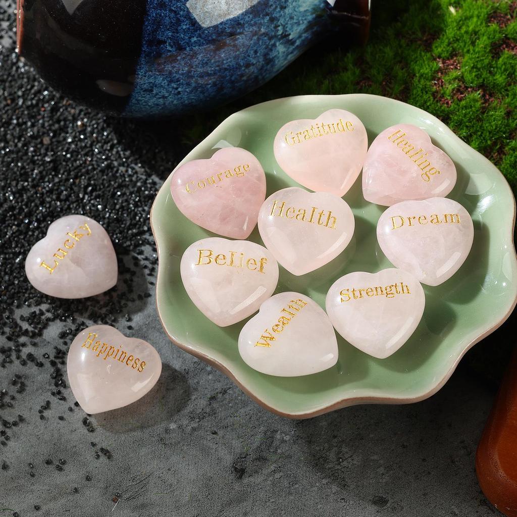 Natural Pink 30mm Heart-Shaped Engraved Crystal Pocket Stone Ornament