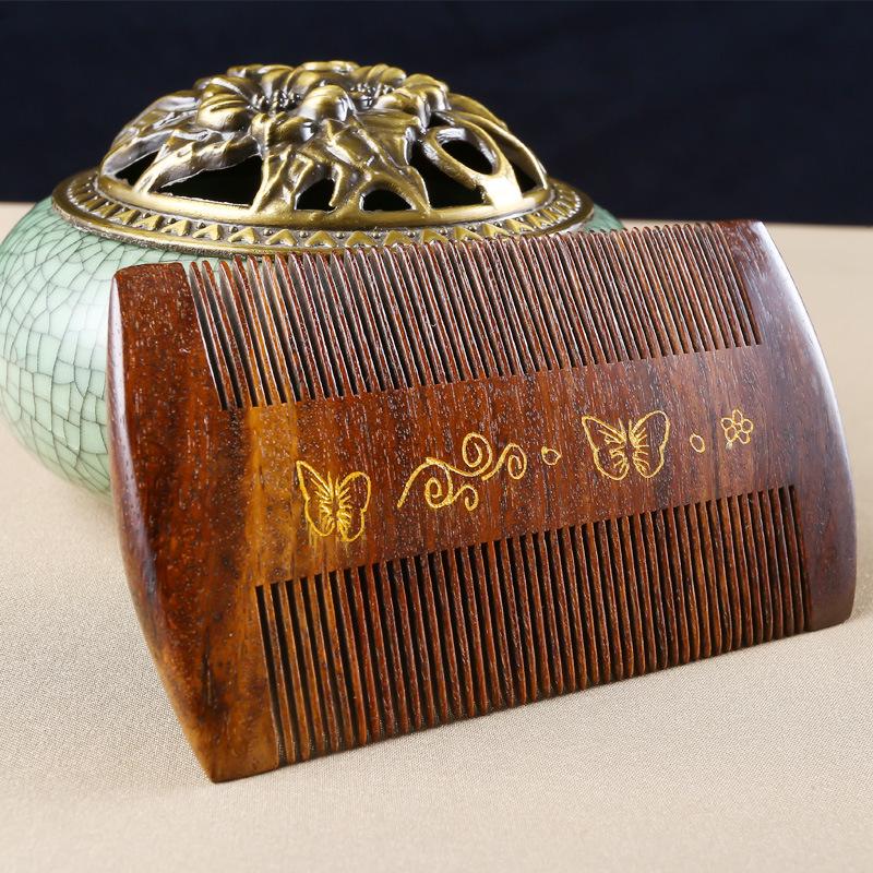 Flohkamm aus goldenem Sandelholz: Superdichte Zähne zur Läuse- und Schuppenentfernung bei Frauen; Rolle im Antik-Stil mit Holzdesign.