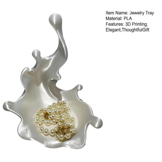 jijijing 3D Printed Jewelry Tray, Water Splash Design Organizer for Rings, Earrings, Necklaces, Pearlescent Storage Box