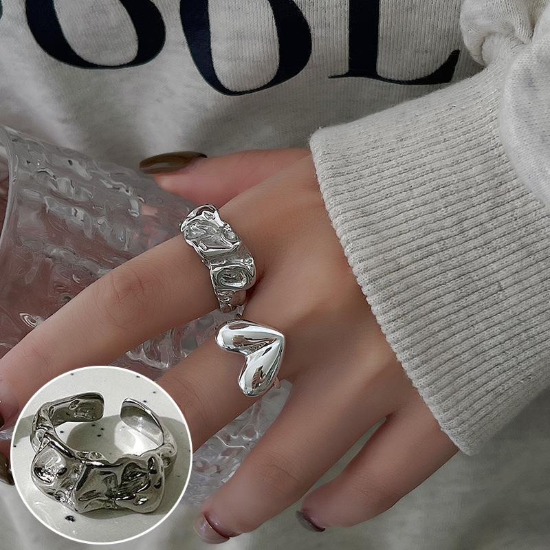 

Korean 3D Heart Ring: Women s Retro Wide Band, Fashionable English Letter Open Finger Ring, Hip-Hop Style Index Finger Ring. Adjustable