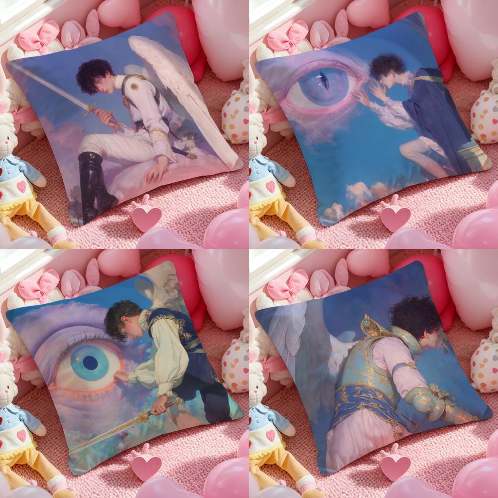 Angel Digital Art Cool Cushion Cover Anti-Dustmite Pillowcase Invisible Zipper Silky Short Plush Sofa Cushion Cover