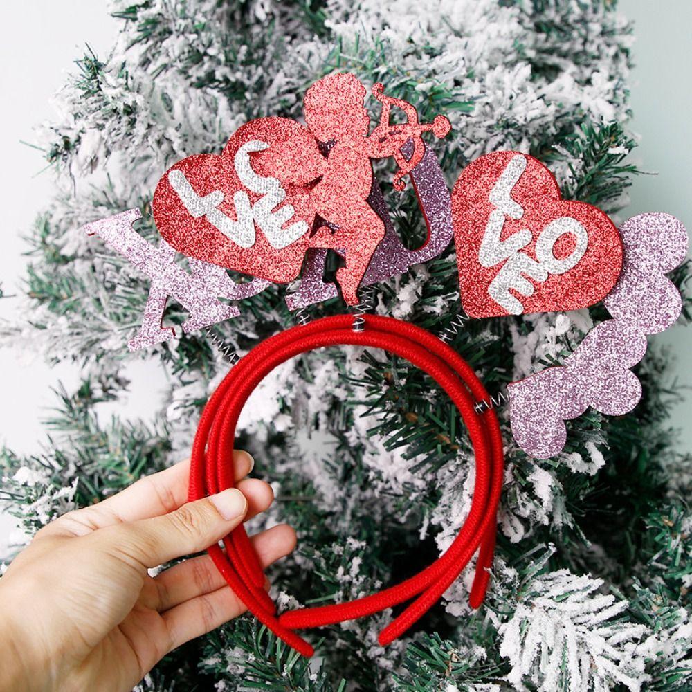 

Glitter Love Heart Headwear Peach Heart Valentines Day Headdress Red Love Heart Headband Adults B