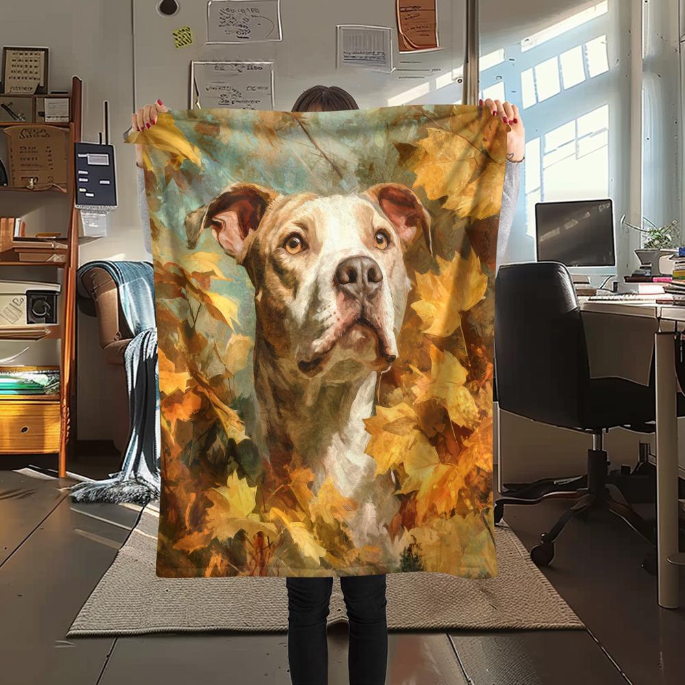 Pitbull and Leaves,pattern Flannel Blanket, High Quality Comfortable for All Seasons, Home Decor, Warmth and Comfort, Perfect for Gifts.