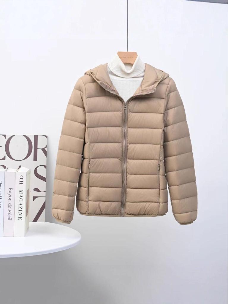Women's Korean Style Lightweight Down Jacket - Short, Hooded, Plus Size, Middle-Aged, Casual White Duck Down Coat for Autumn and Winter