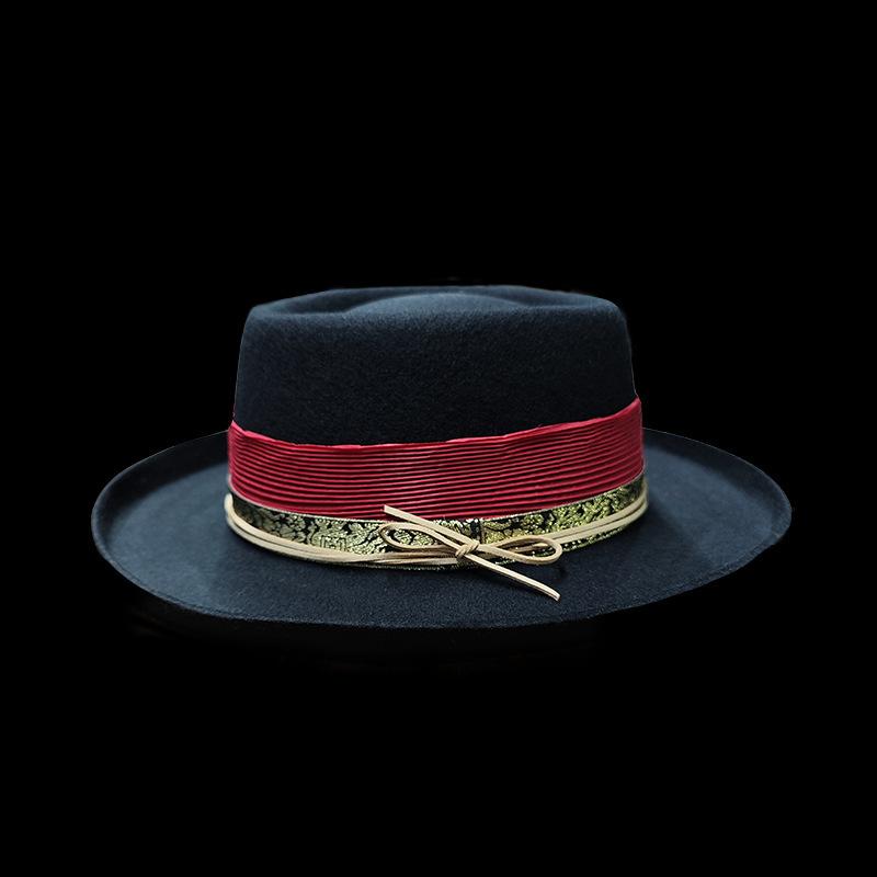 

Pleated Webbing French Top Hat Pure Wool Solid Color Pork Wind Wool Felt Hat L（58-60cm）