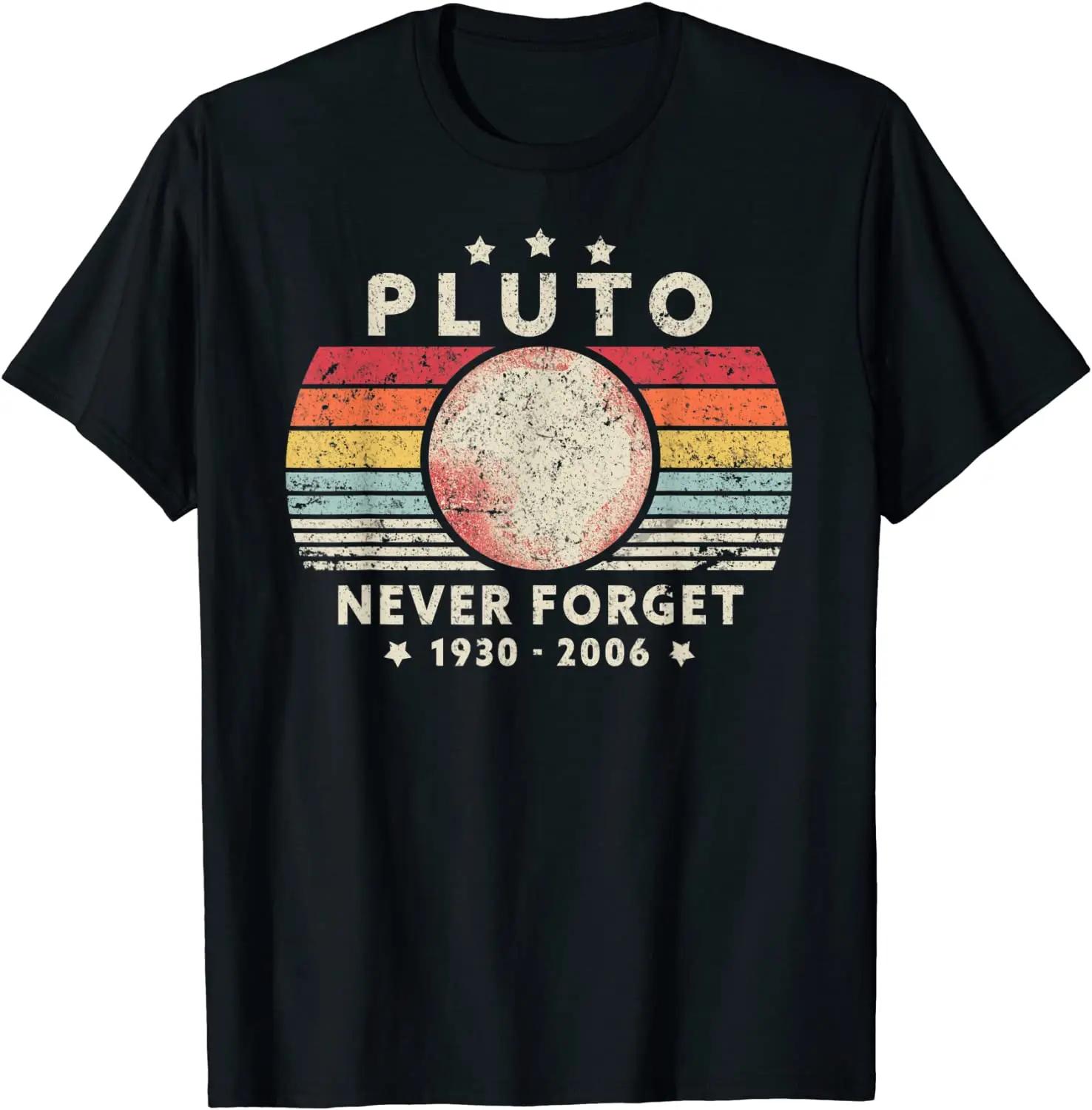 

2023 T Shirt Men Summer Tops Tees Male Never Forget Pluto Retro Style Funny Space Science XXXXXL чёрный