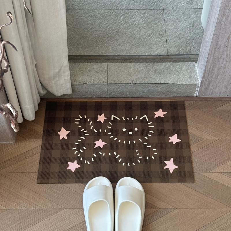VIKAMA plaid starry bear bathroom mat, anti slip quick drying foot mat, atmospheric feeling, bathroom decoration