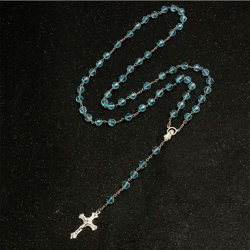 8mm Modeschmuck Rosenkranz Damen Halskette Hohe Qualität DIY Jesus Christliches Kreuz Halskette und Anhänger Lange Kette Schmuck Schmuck