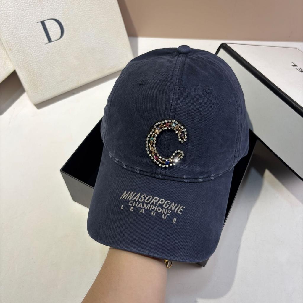 Paris Fashion Heavy Industry Rhinestone Letter C Baseball Cap Plus Casual Personality Washed Ripped Cap