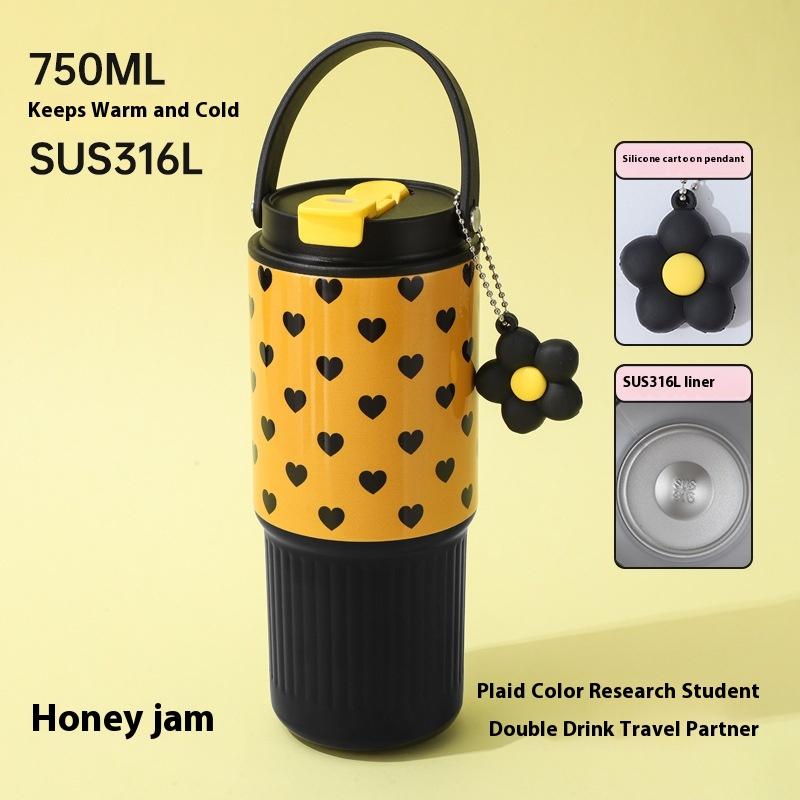 316 Stainless Steel Car Travel Mug Thermos Cup For  And Cold Dual Use Portable Tumbler With Handle Leakproof Design Daily
