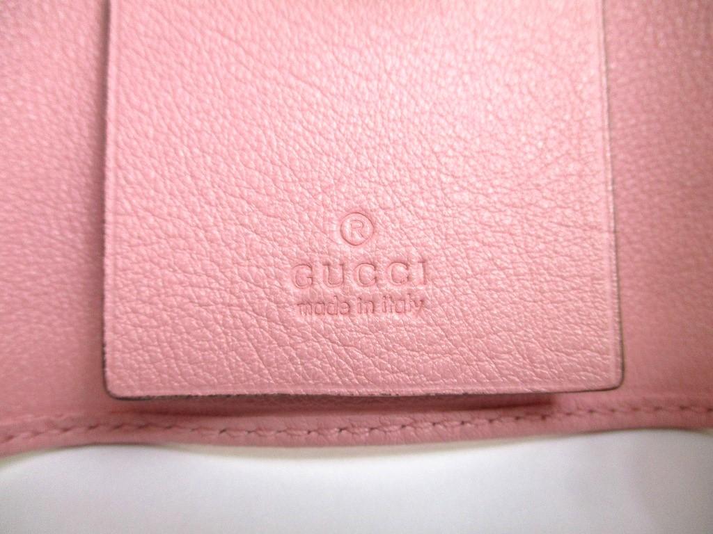 Authentic GUCCI Double G Bamboo Pink Leather 6 Pics Key Chain #a611 Refurbished