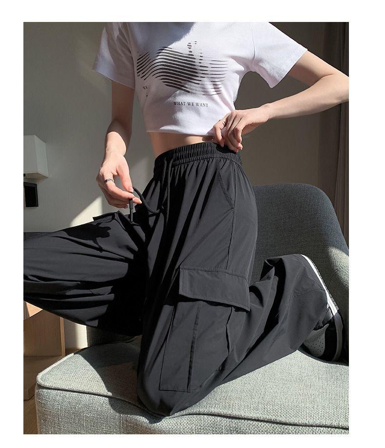 Spodnie robocze damskie letnie cienkie z wysokim stanem skinny szybkoschnące przeciwsłoneczne z lodowego jedwabiu codzienne proste z szerokimi nogawkami