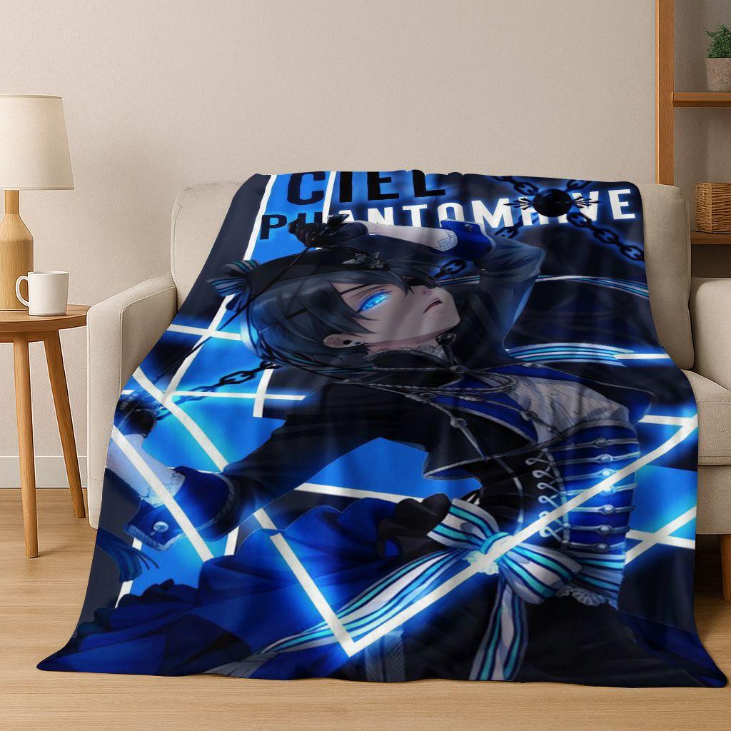 Anime Black Butler Sebastian Ciel Cartoon Cartoon Flannel Blanket,Cozy Soft Throw Blanket for Home Bedroom Bed Sofa Cover Kids