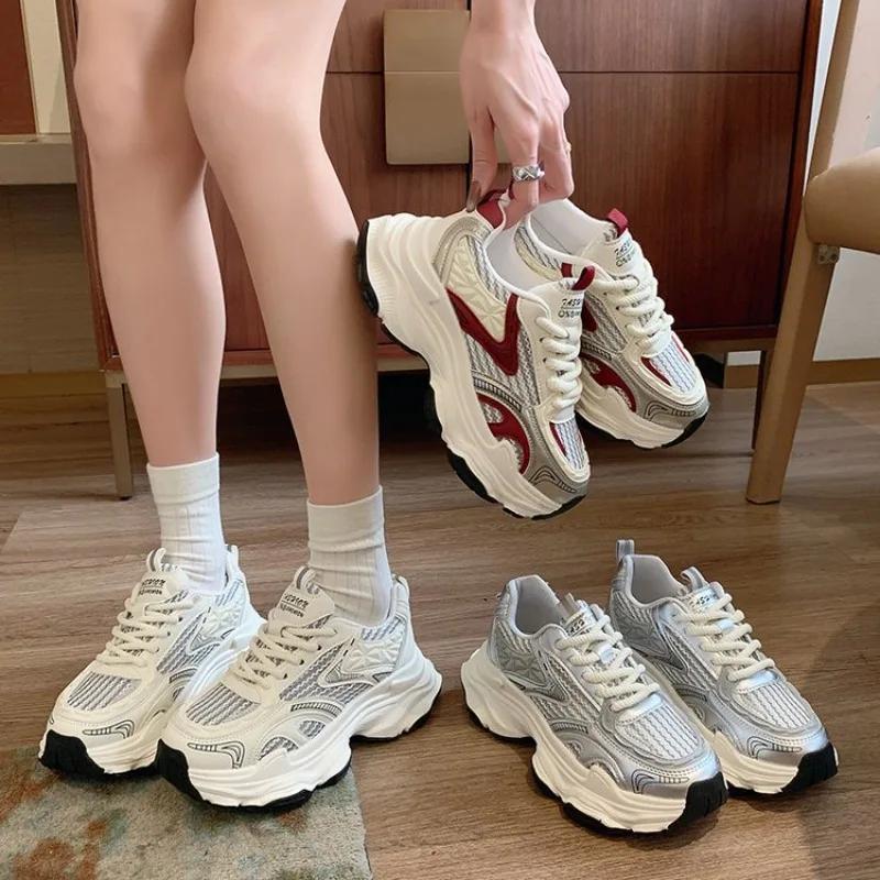 Sneakers da Donna con Lacci Incrociati Moda Scarpe con Zeppa Spessa Scarpe Casual Comode da Donna Ballerine Tenis Feminino Sneakers D444