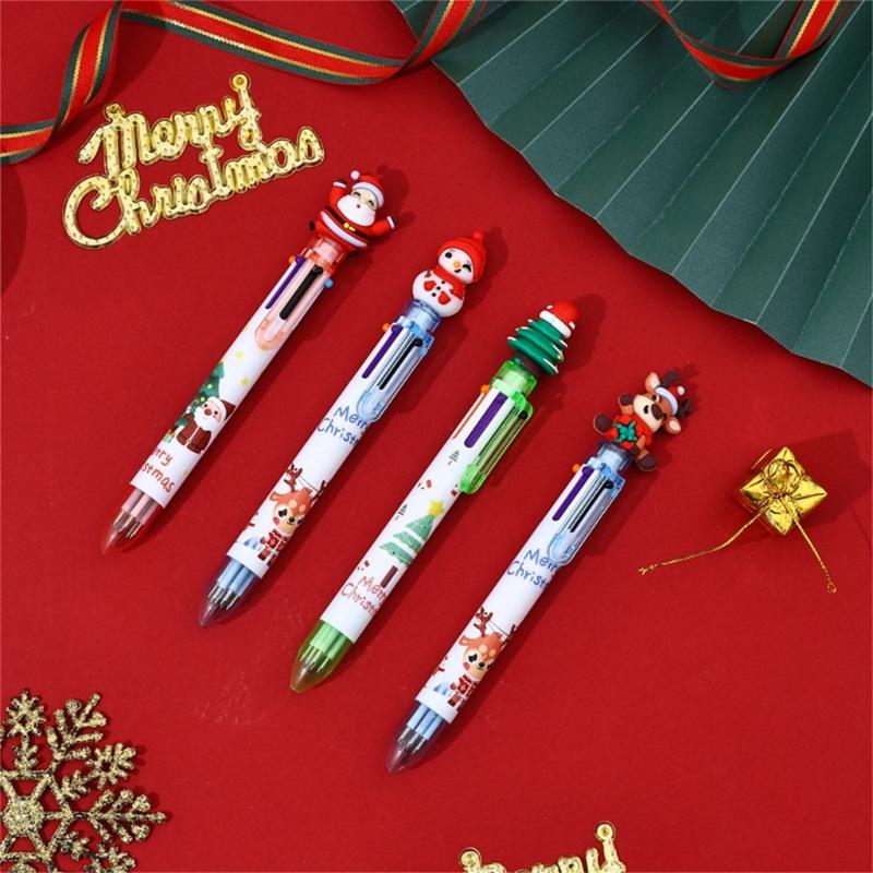 10Pcs Christmas Multicolored Pen 6 Color-in-1 Writing Pens Retractable Colored Ballpoint Pen for Color Coding Journaling