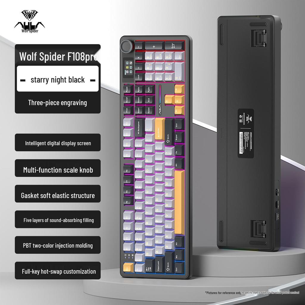 Tarantula F108pro Kabellose Bluetooth-Mechanische Esports-Tastatur mit drei Modi und Anpassungsoptionen: Farbverlauf, Heiß-Swap-fähig, Seitenbedruckt.