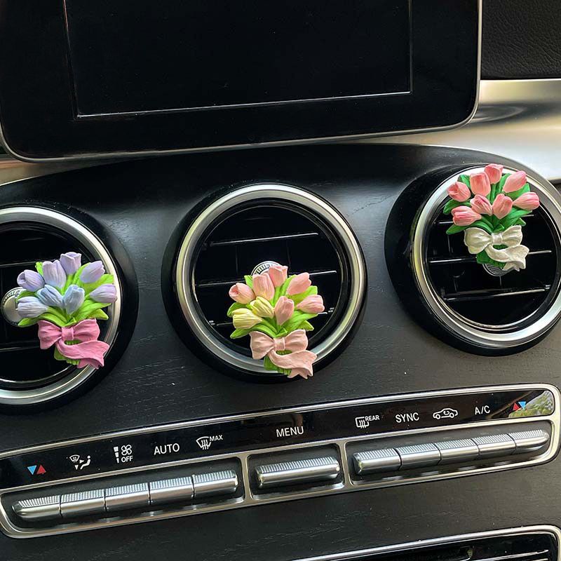 Ins Car Perfume Tulip Flower Aroma Diffuser Car Accessories Diffuser Stone Air Vent Bouquet Gift Creative Gift