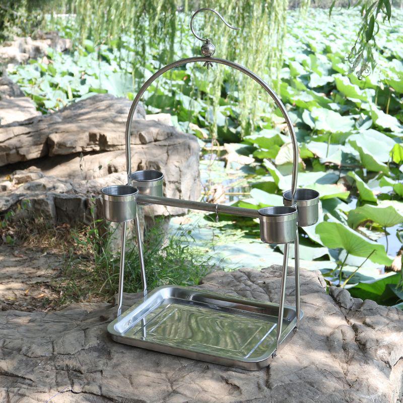Stainless Steel Bird Stand with Ankle Chain for Large Parrots and Cockatiels