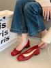 Fashion Elegant Red Ballerinas Women Pumps Slip On Loafers Round Toe Square Heels Bowknot Casual Spring Autumn Low Heel Shoes