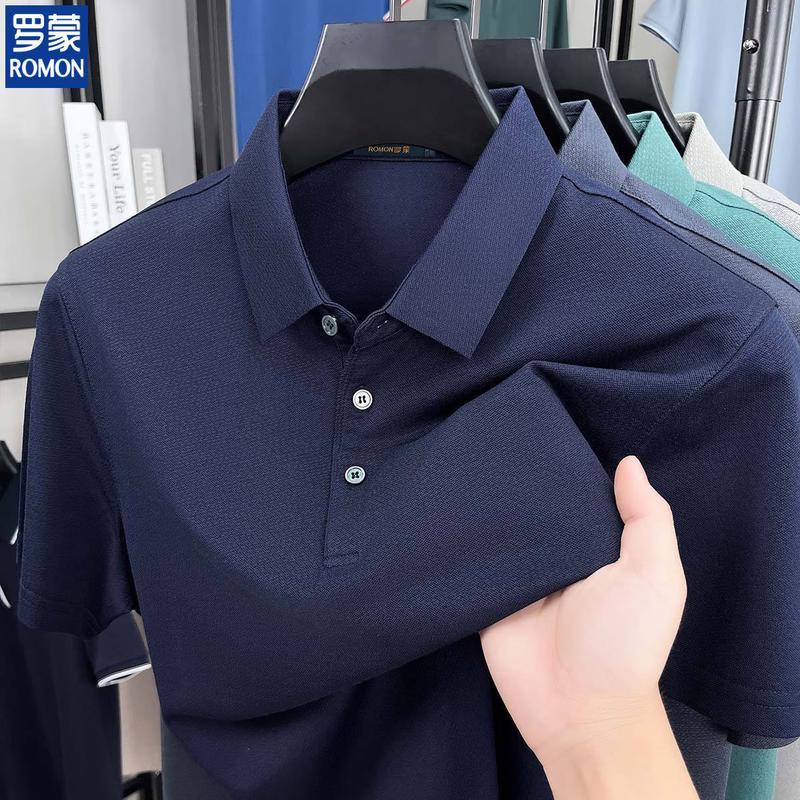 ROMON Men's 10% Silk Blend Casual Polo T-shirt