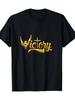 Men'S Black Geometric Victory Design T Shirt Short Sleeve Crew Neck Golden Lettering & Triangle
