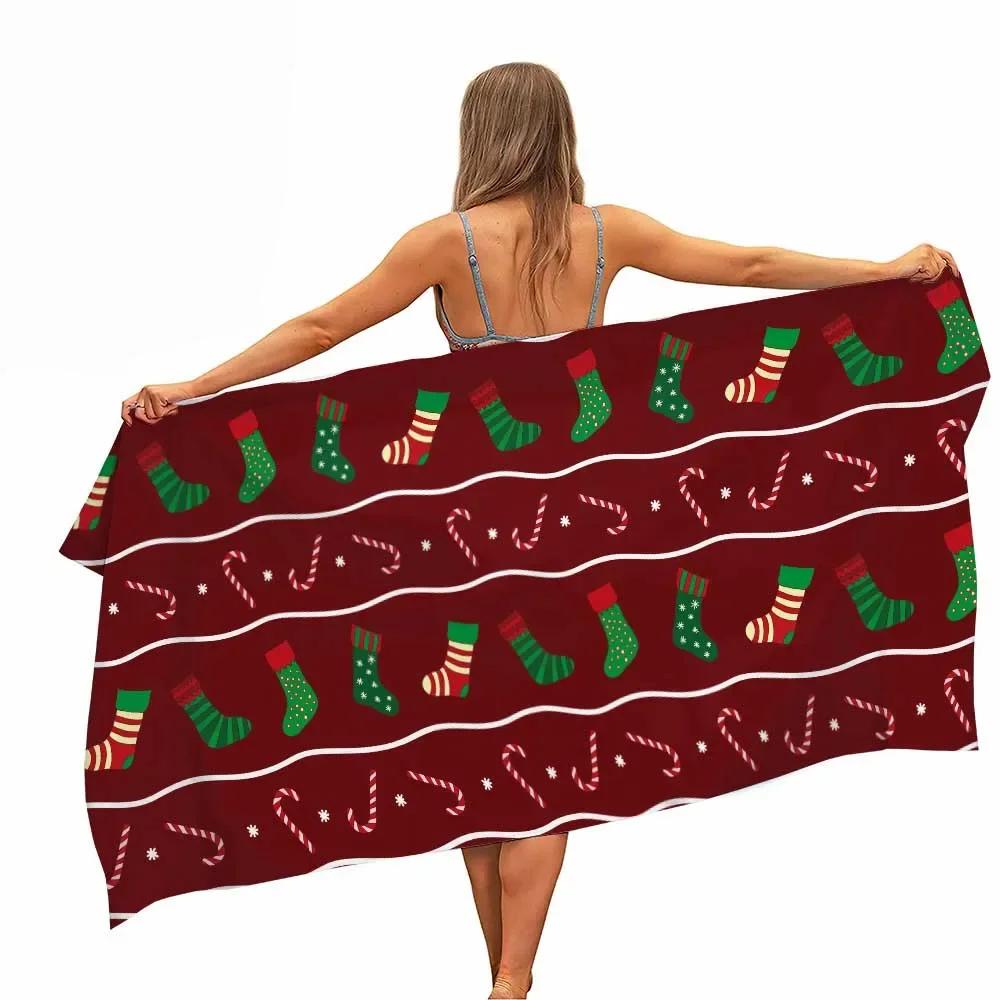 Christmas Microfiber Pool Beach Towel Gifts Portable Quick Fast Dry Sand Outdoor Travel Swim Blanket Thin Yoga Mat For Women Kid