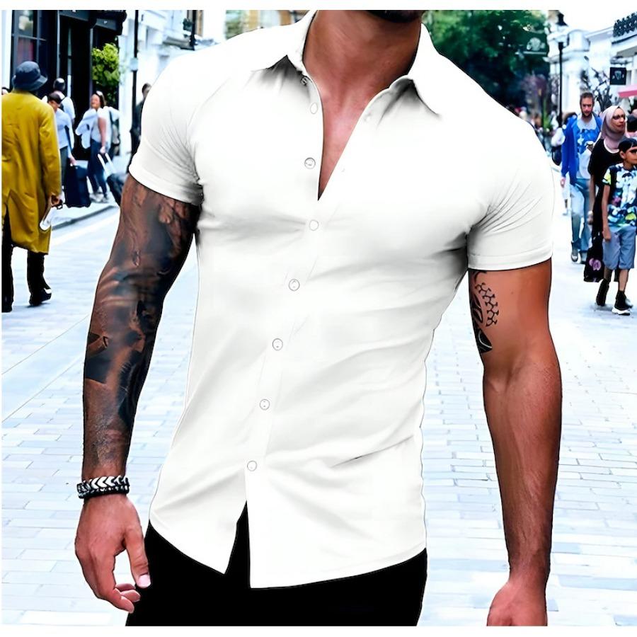 Summer Men's Short Sleeve Shirts Classic Solid Color Shirt Youth Fashion Home Casual Cardigan Blouse Top