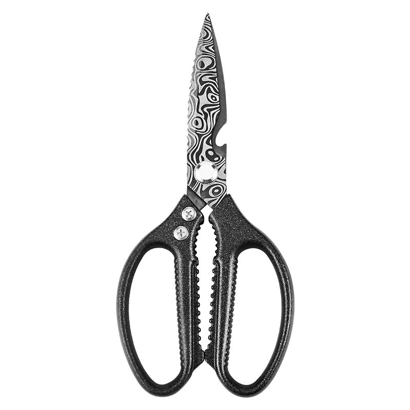 

Бытовые кухонные ножницы полностью стальные с черным леопардовым принтом и прочными ручками