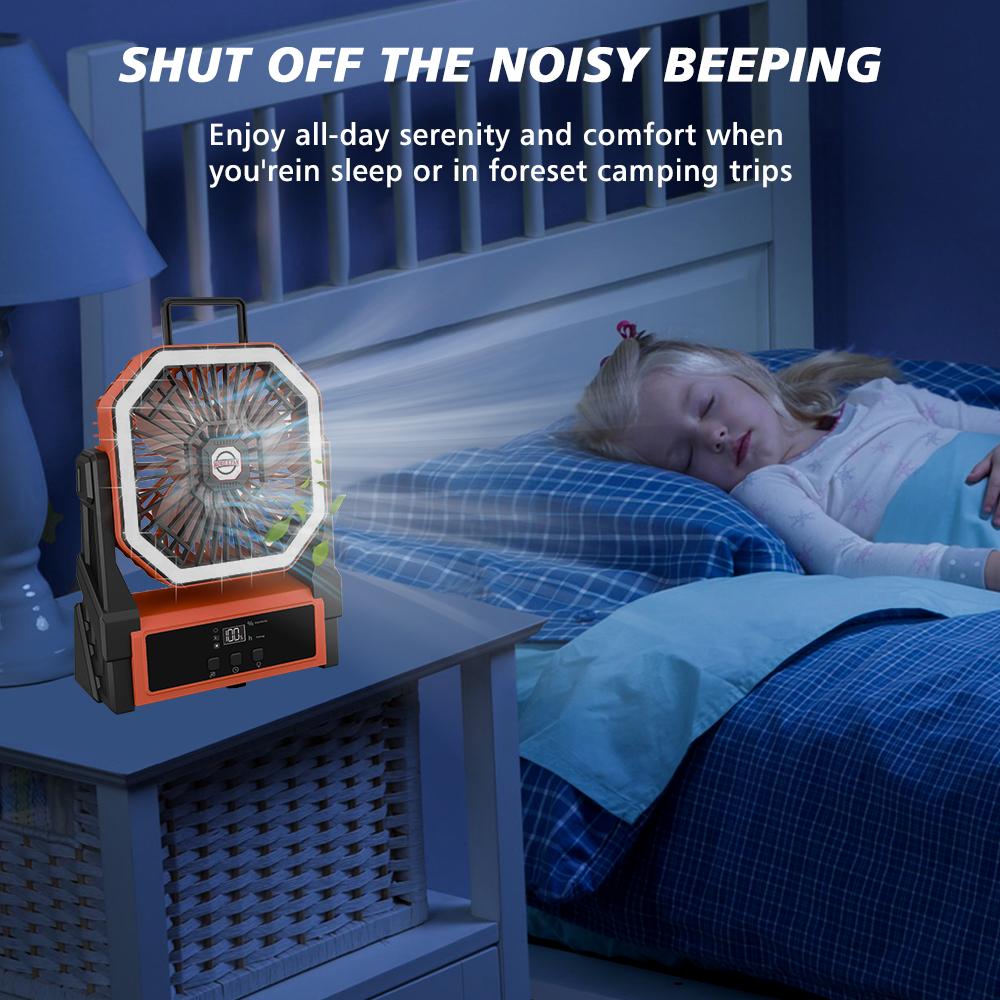 20000mAh USB Rechargeable Camping Fan 4 Speeds 360° Hanging Hook Fan with LED Lights Remote Control for Outdoor Emergency Lights