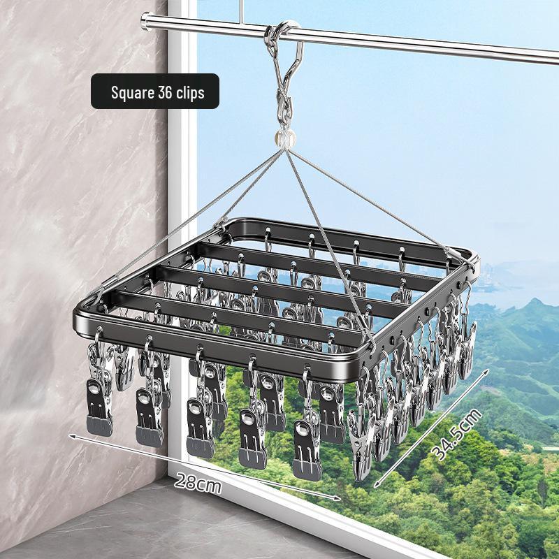 Aluminum Alloy Multi-Clip Clothes Drying Rack for Balcony and Underwear