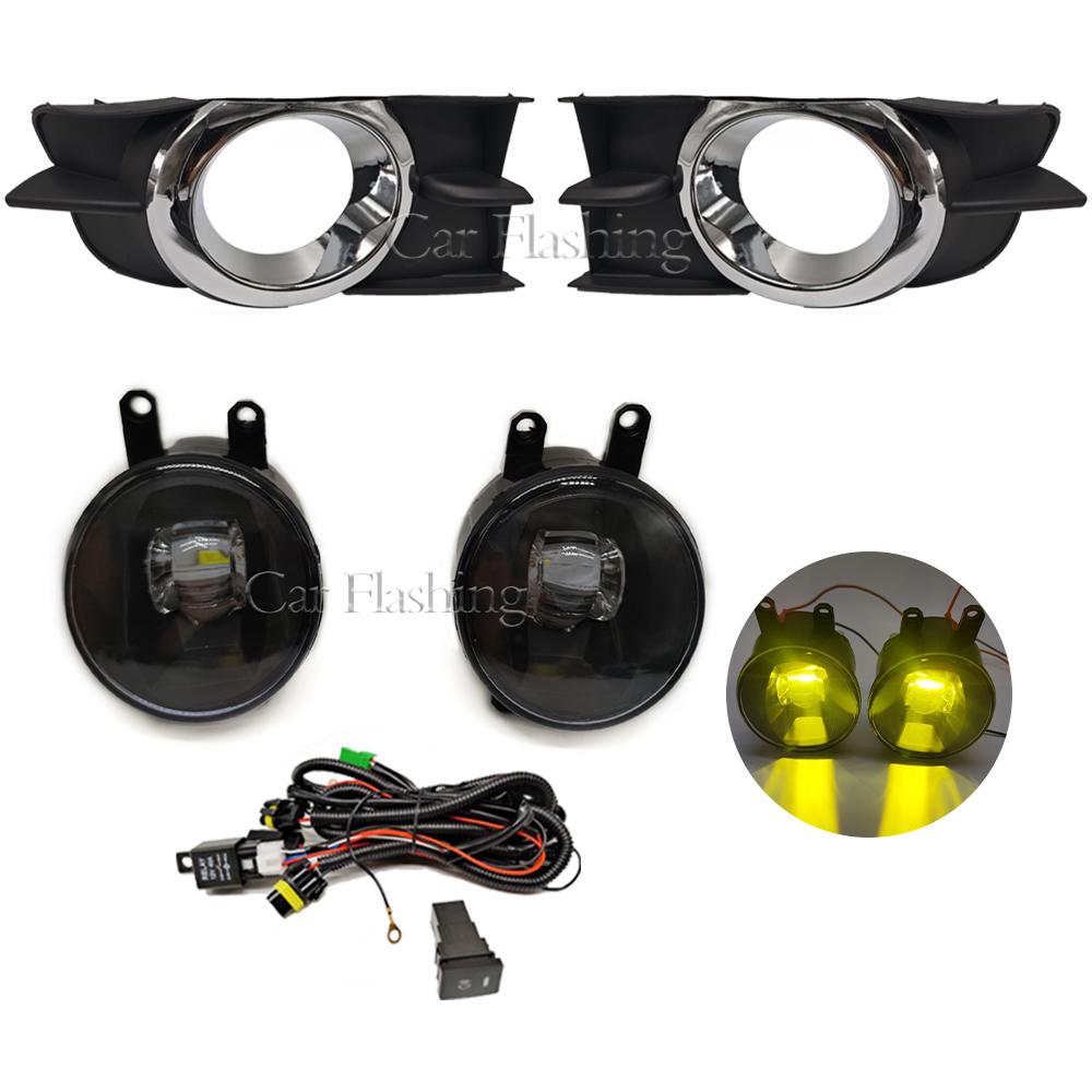 Car LED Fog Light For Toyota 2009 2010 2011 2012 Halogen with Wires Switch Harness Kit Angel Eyes Fog Lamp Cover
