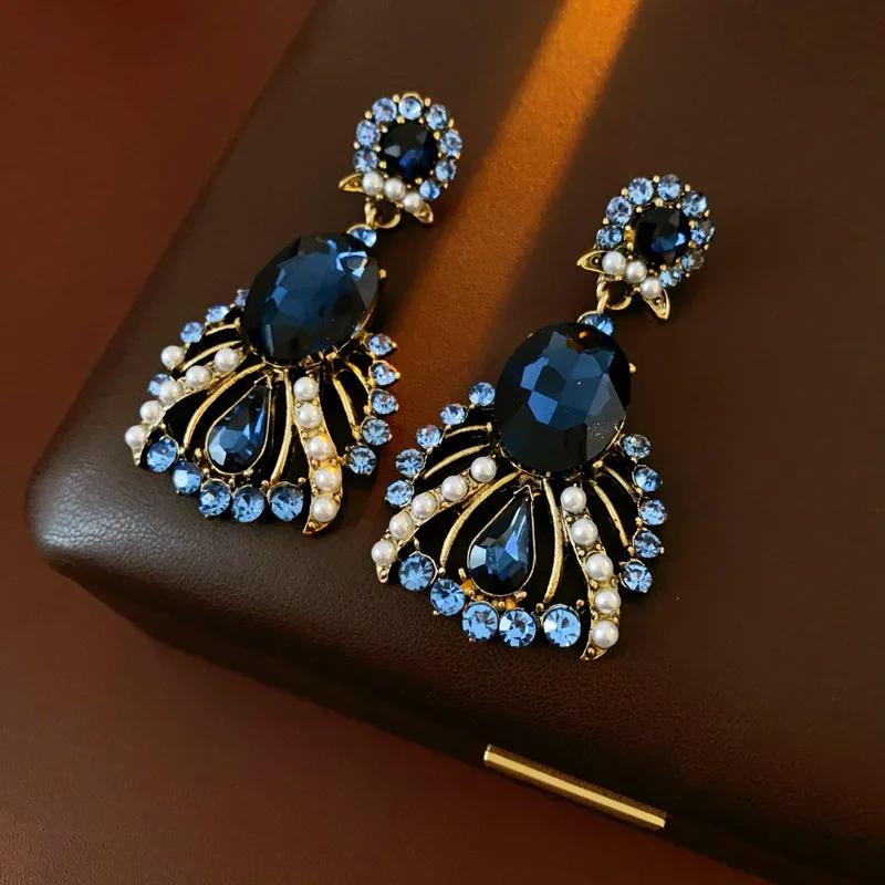 

Винтажные серьги с аквамарином для женщин, овальные, 2025, новая мода, серьги-подвески с жемчугом, высококлассный ослепительный роскошный дизайнерский циркон