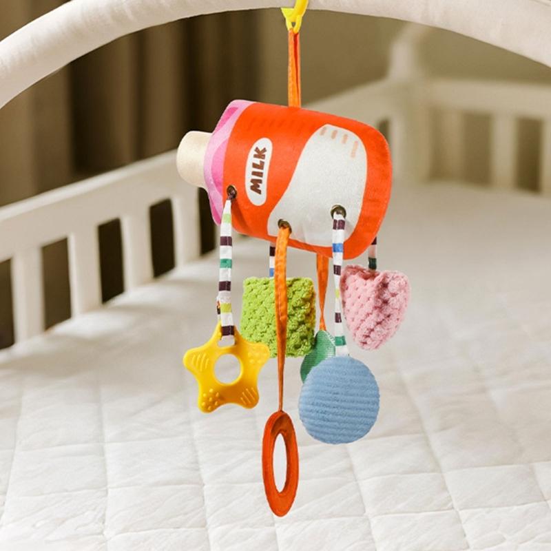 High Contrast Sensory Toy For Infants Plush Animal Hanging Rattle With Detachable Hooks For Stroller Crib