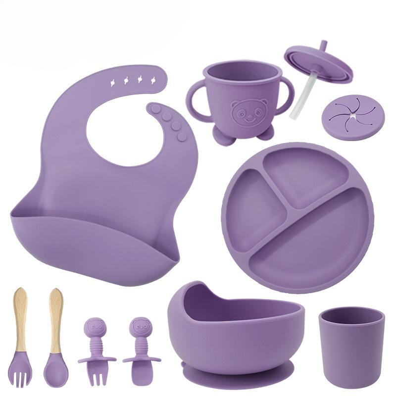 Children's silicone feeding tableware set, with suction cups on the bottom, 10 pieces