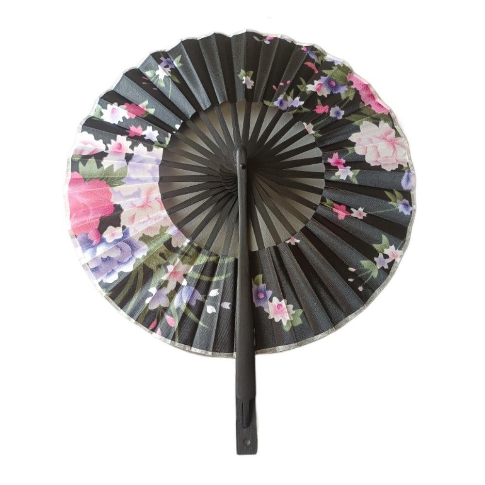 Floral Patterns Round Folding Fan Rotatable Handheld Fan Dance Fan Dance Performance