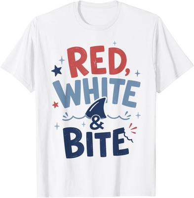 Red White Bite Patriotic Shark Ocean Pun T-Shirt