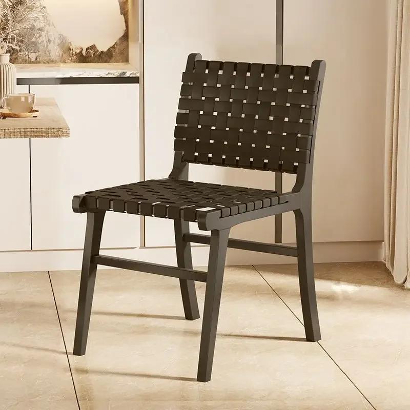 Nordic Wooden Rattan Lightweight Luxury Balcony Chair Rope-Woven Lazy Recliner Stylish Saddle Backrest Seat