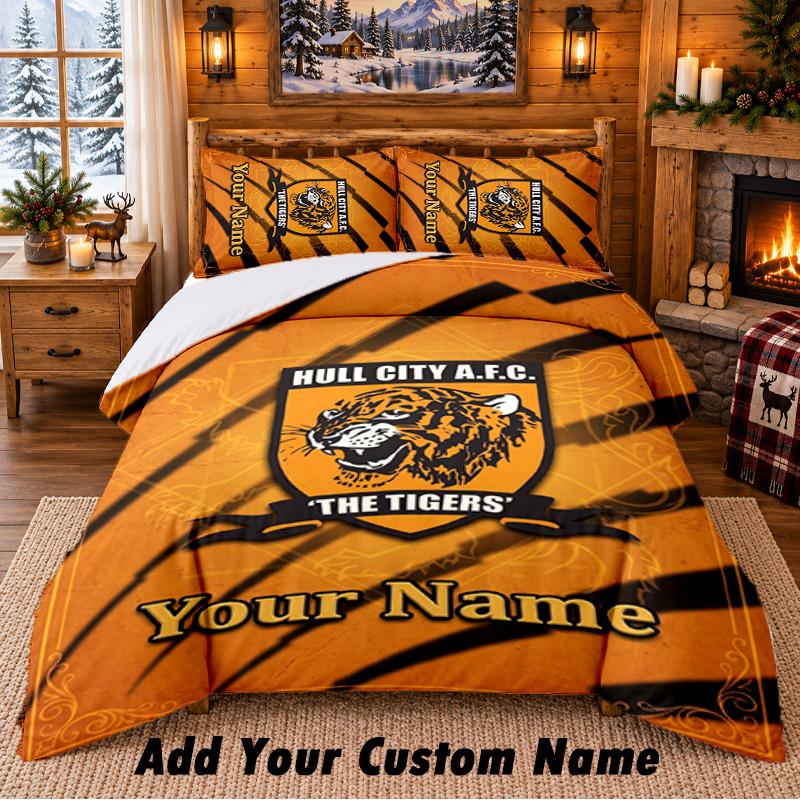 Hull FC Pattern Bedding 3Pcs Set Custom Name, Bed Sheet And Pillowcases For Home Bedroom