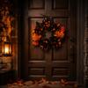 Heim Herbstliche Atmosphäre Dekor Halloween Kranz für Haustür, Künstlicher Herbst Ahornblatt Rose Kürbis Vintage Dunkle Ästhetik Partyzubehör Kranz,