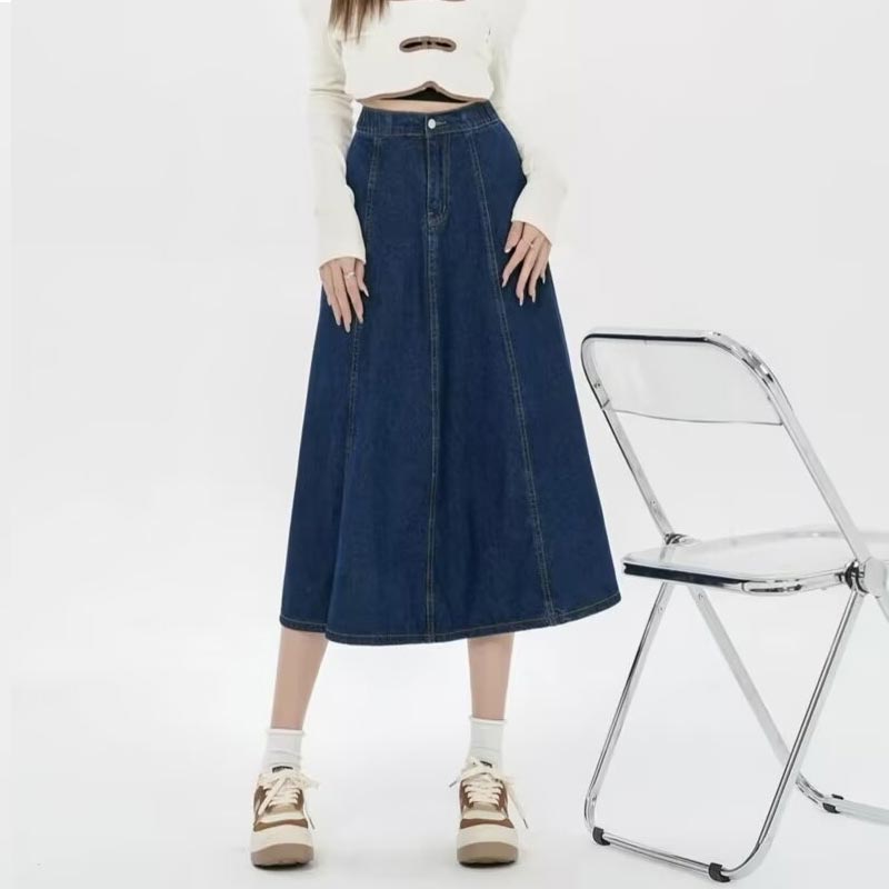 Damen Denim Midirock Frühling Herbst Street Style High-Waist Slim Rock Y2k Vintage Freizeitkleidung Übergröße