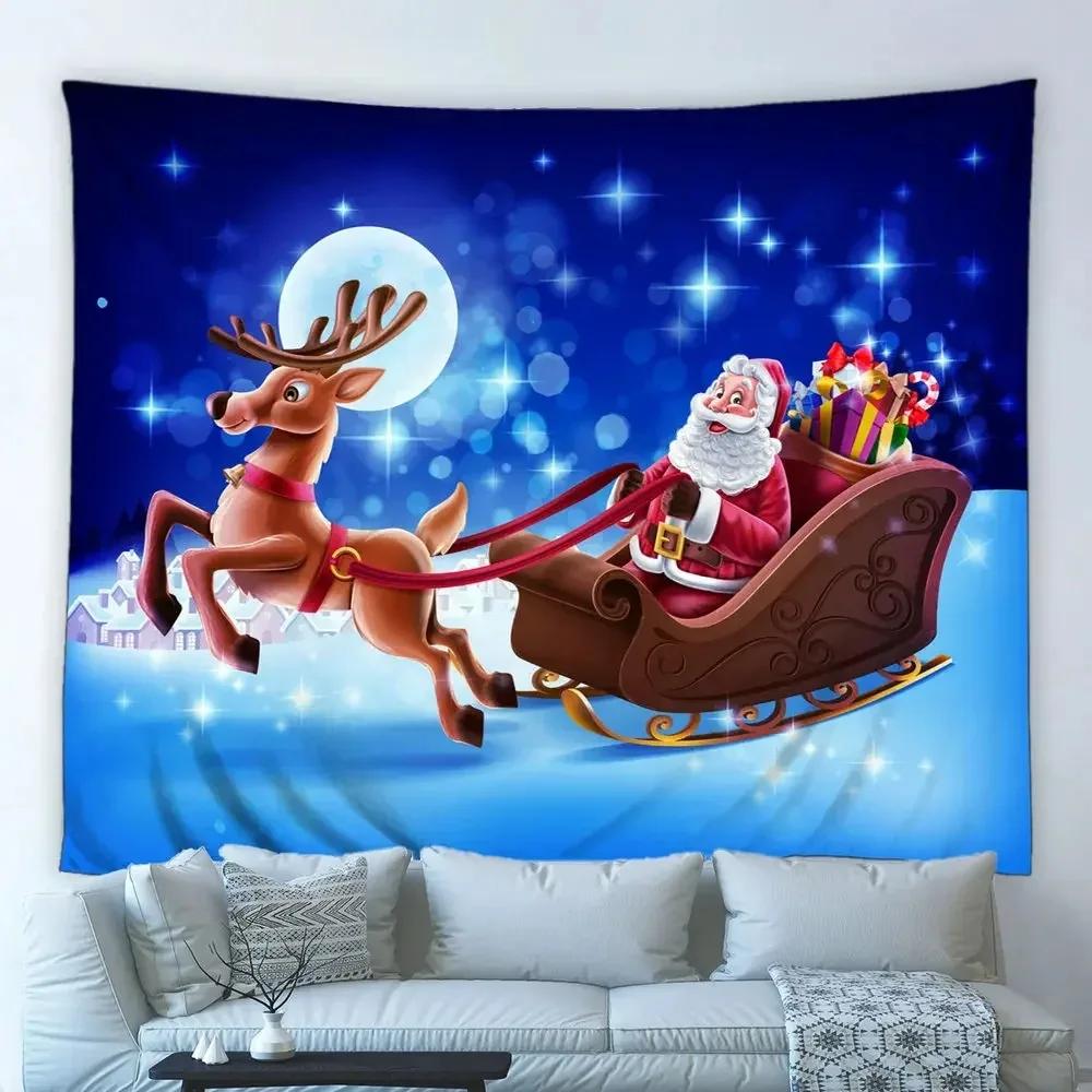 Christmas Cartoon Santa Claus Tapestry Bedroom Living Room Home Christmas Decoration Tapestry