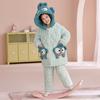 Girls Winter Warm Coral Fleece Pajama Set 3-Layer Quilted Sleepwear Cartoon Animal Print Kid Home Outfit